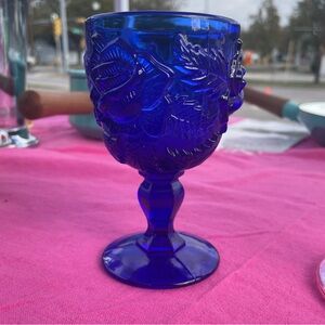 🌹 Madonna Inn Cobalt Blue Wild Rose Glass Wine Goblet (small) 💙